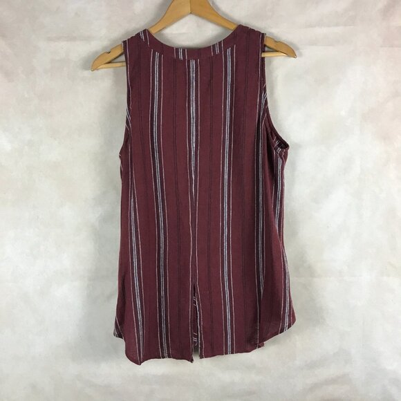 SANCTUARY Rustic Red Striped Linen Blend Sleeveless Top LARGE - Picture 5 of 6